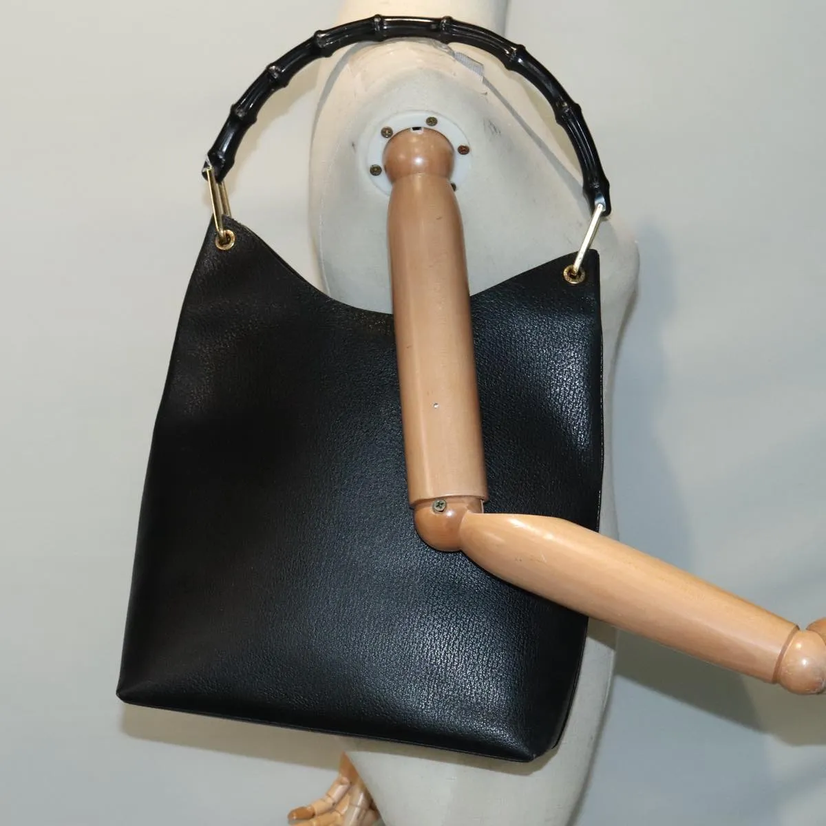 GUCCI Bamboo Shoulder Bag Leather Black Gold 001 1013 1881 ep5939