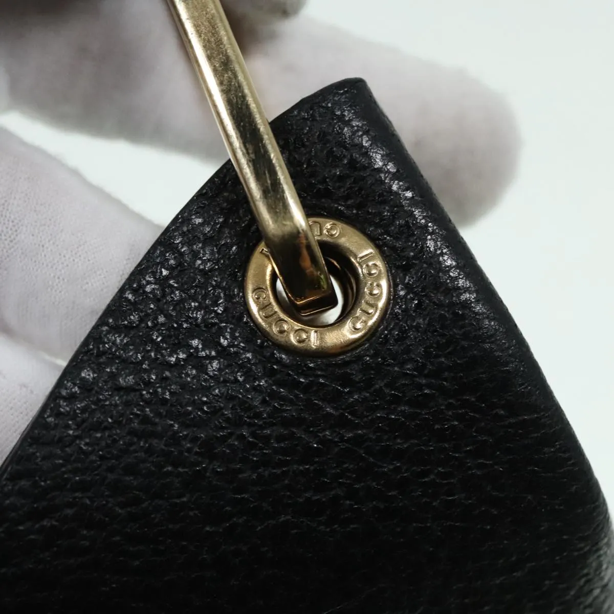 GUCCI Bamboo Shoulder Bag Leather Black Gold 001 1013 1881 ep5939