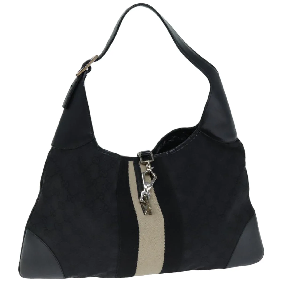 GUCCI GG Canvas Jackie Shoulder Bag Black White 001 4075 76393