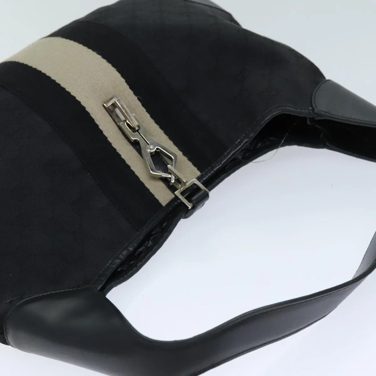 GUCCI GG Canvas Jackie Shoulder Bag Black White 001 4075 76393