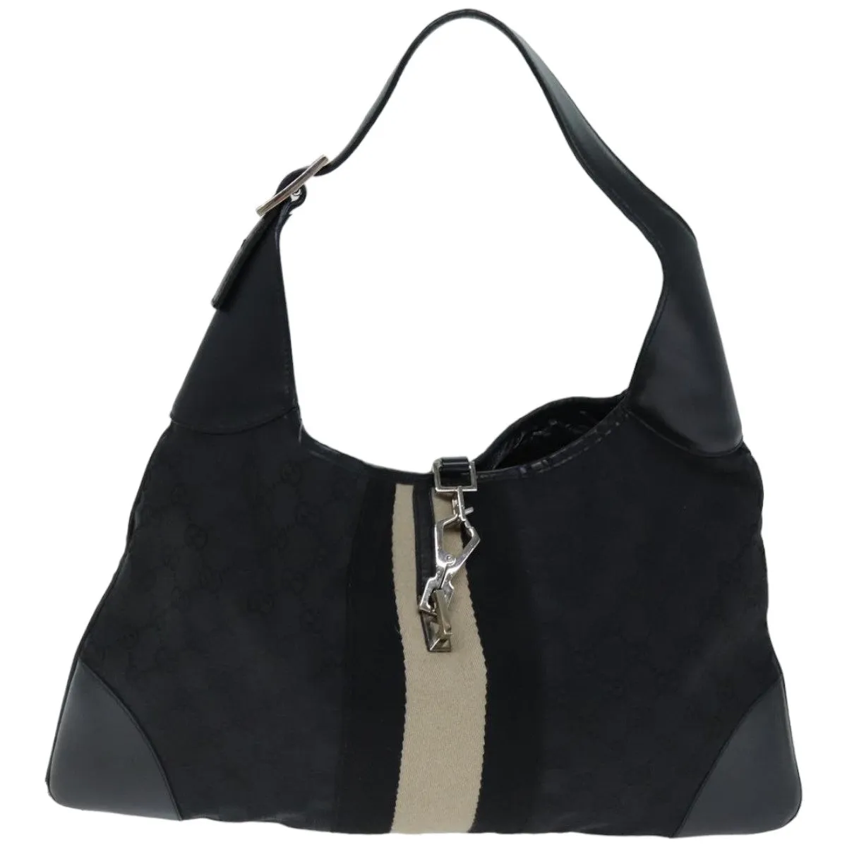 GUCCI GG Canvas Jackie Shoulder Bag Black White 001 4075 76393