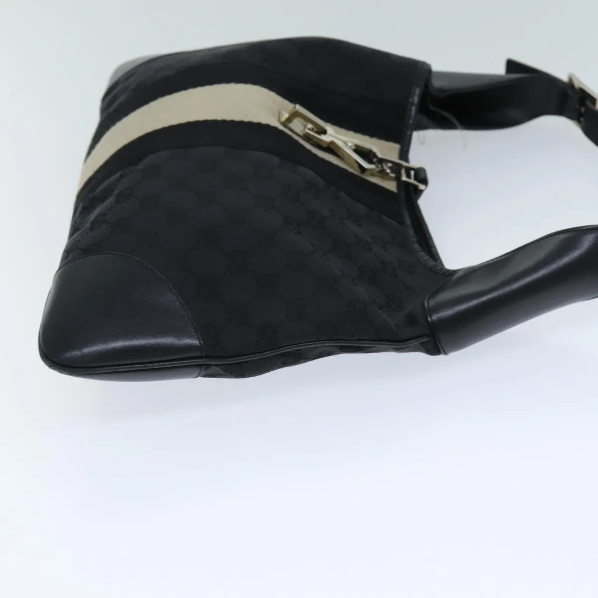 GUCCI GG Canvas Jackie Shoulder Bag Black White 001 4075 76393