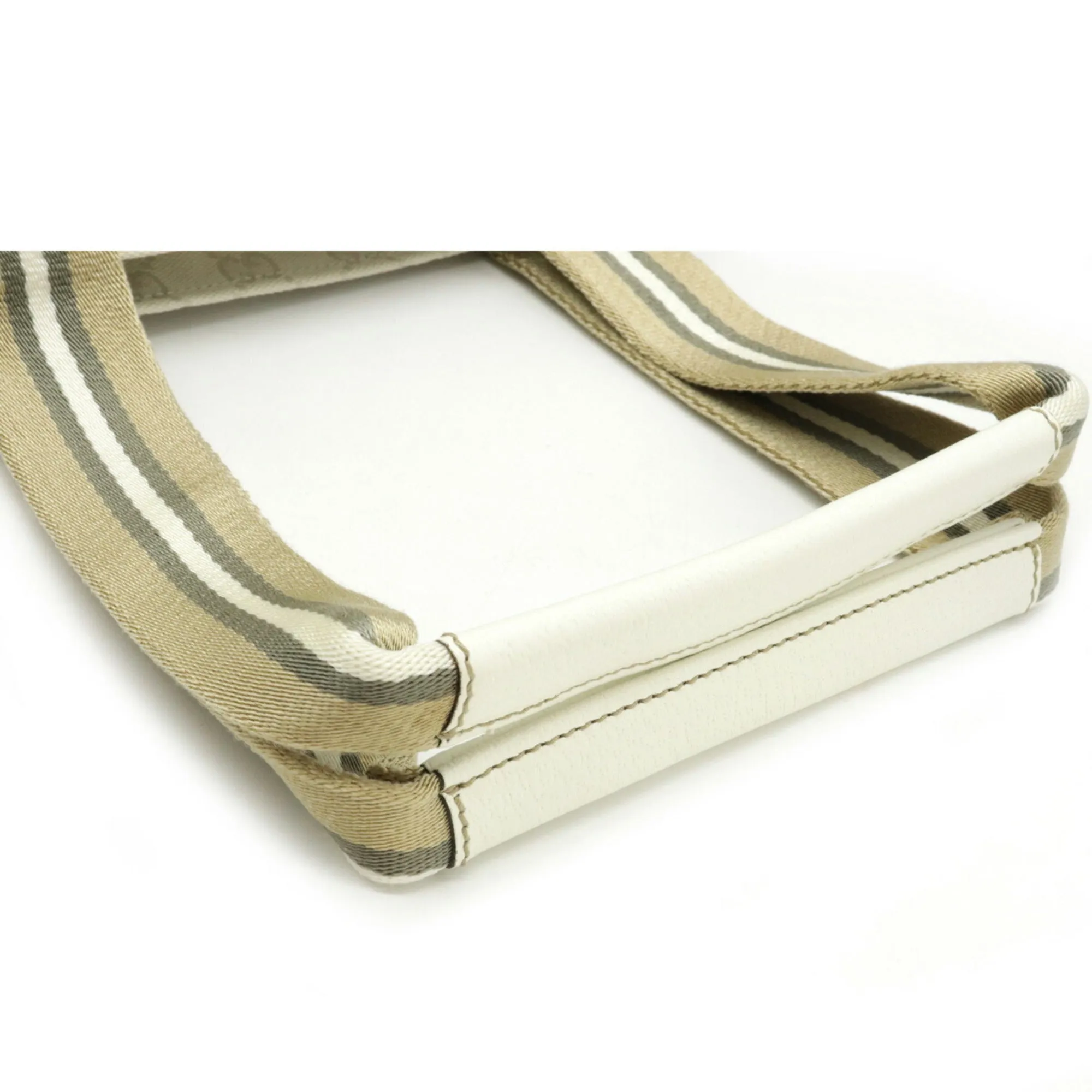 Gucci GG Canvas Sherry Line Tote Bag Shoulder Leather Ivory Beige 131230