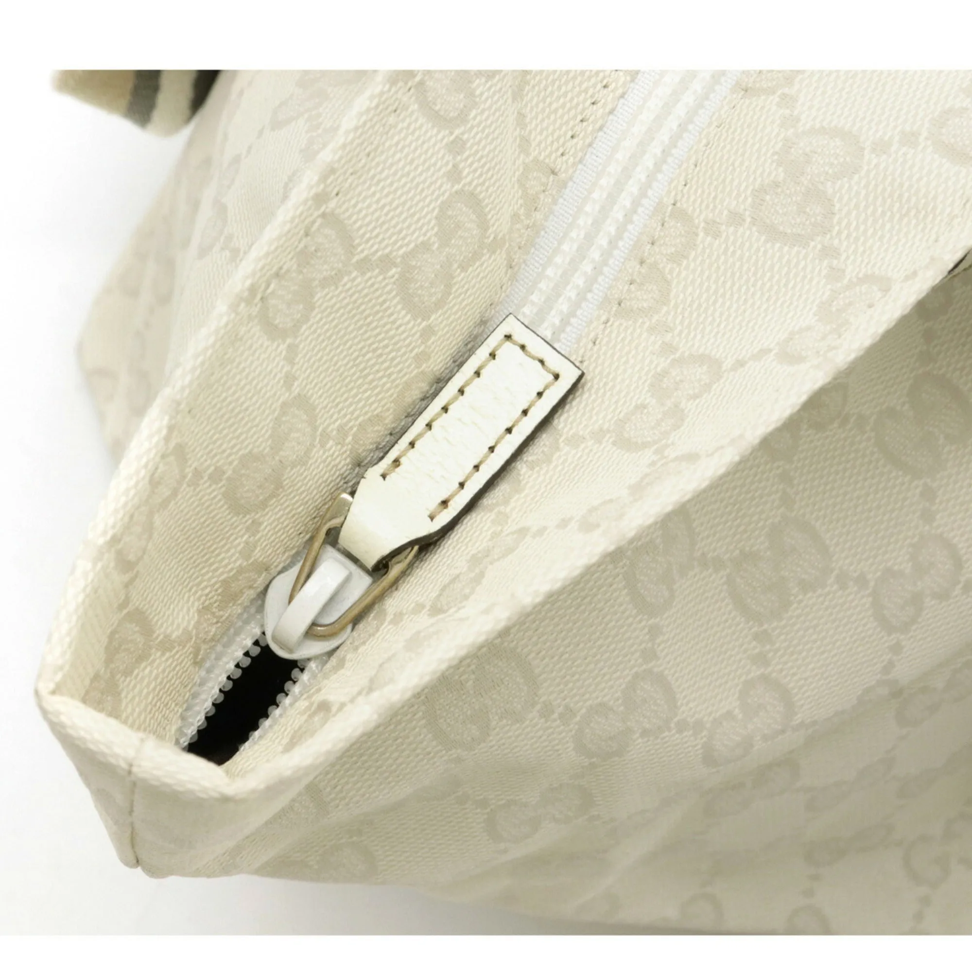 Gucci GG Canvas Sherry Line Tote Bag Shoulder Leather Ivory Beige 131230
