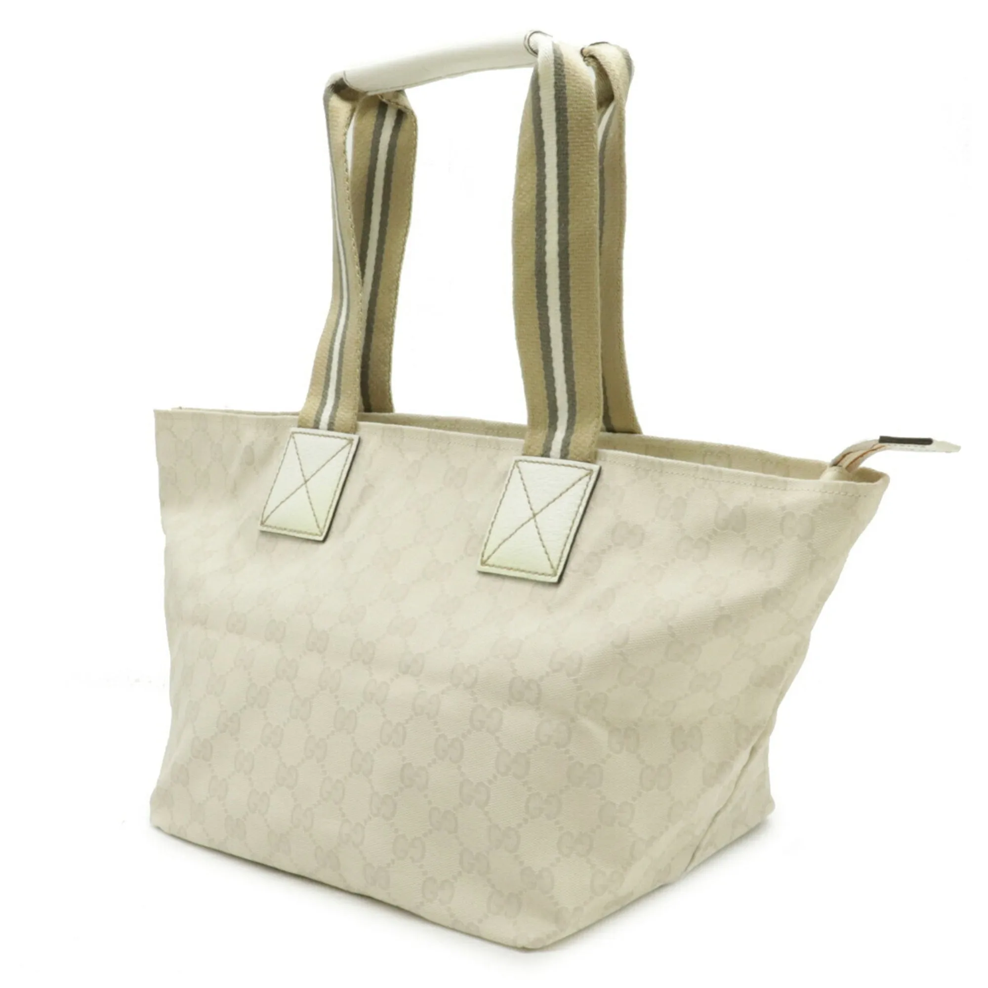 Gucci GG Canvas Sherry Line Tote Bag Shoulder Leather Ivory Beige 131230