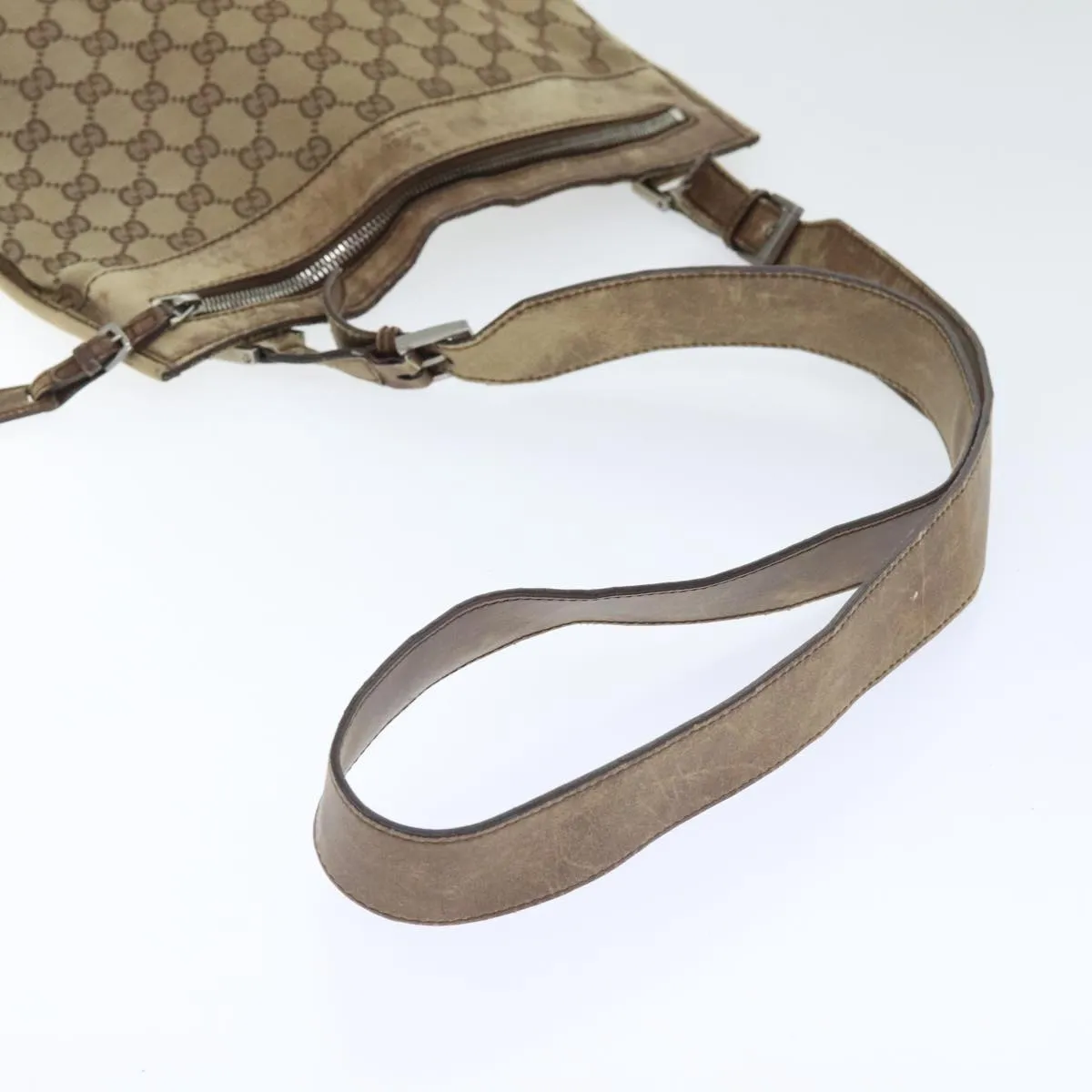 GUCCI GG Canvas Shoulder Bag Beige Silver 001165 93426
