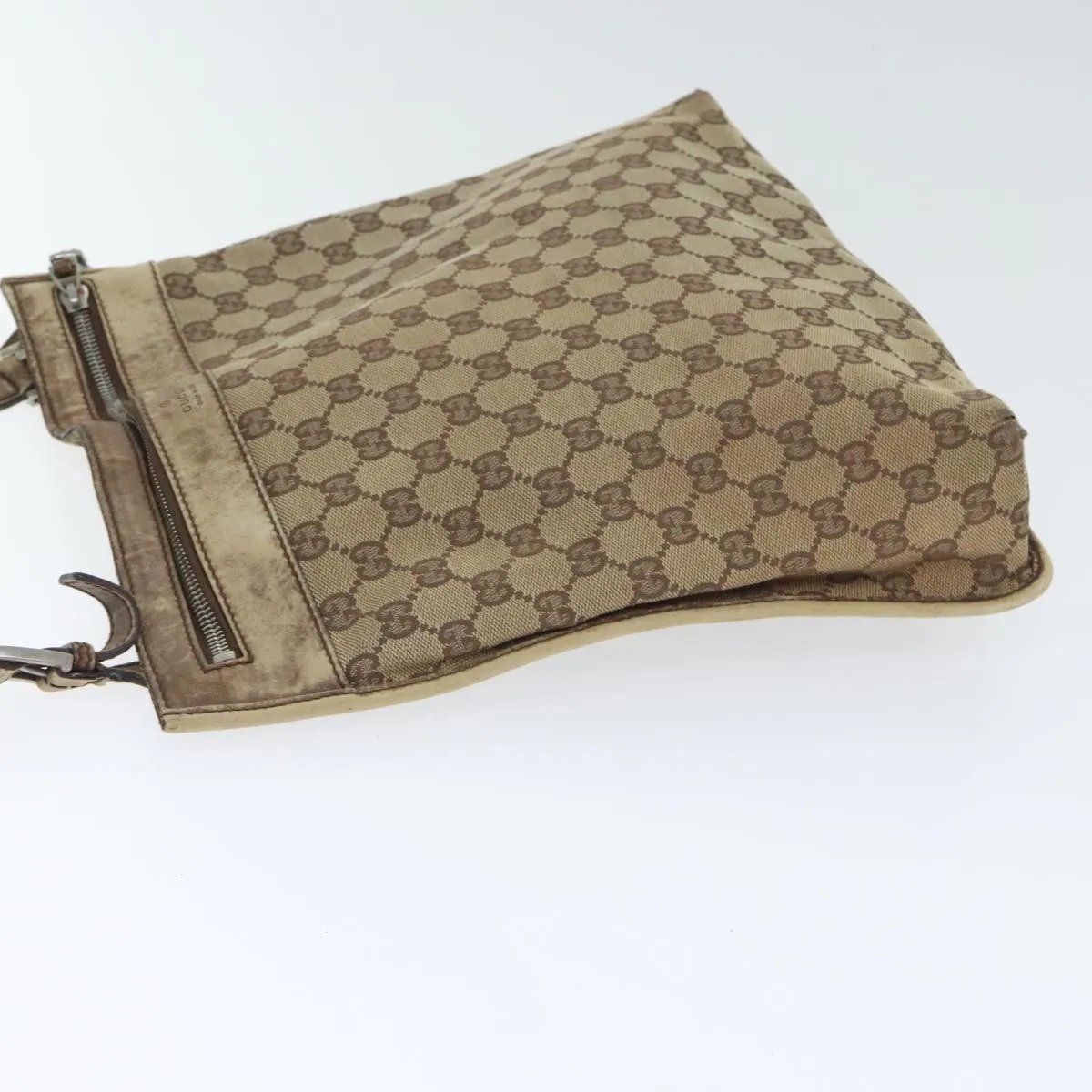 GUCCI GG Canvas Shoulder Bag Beige Silver 001165 93426