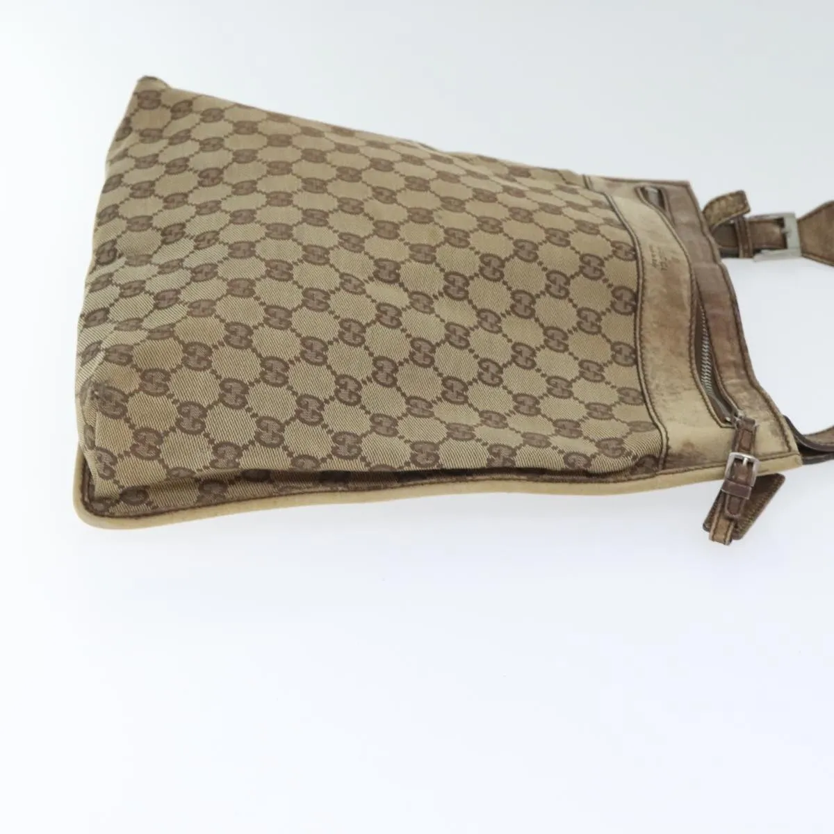 GUCCI GG Canvas Shoulder Bag Beige Silver 001165 93426