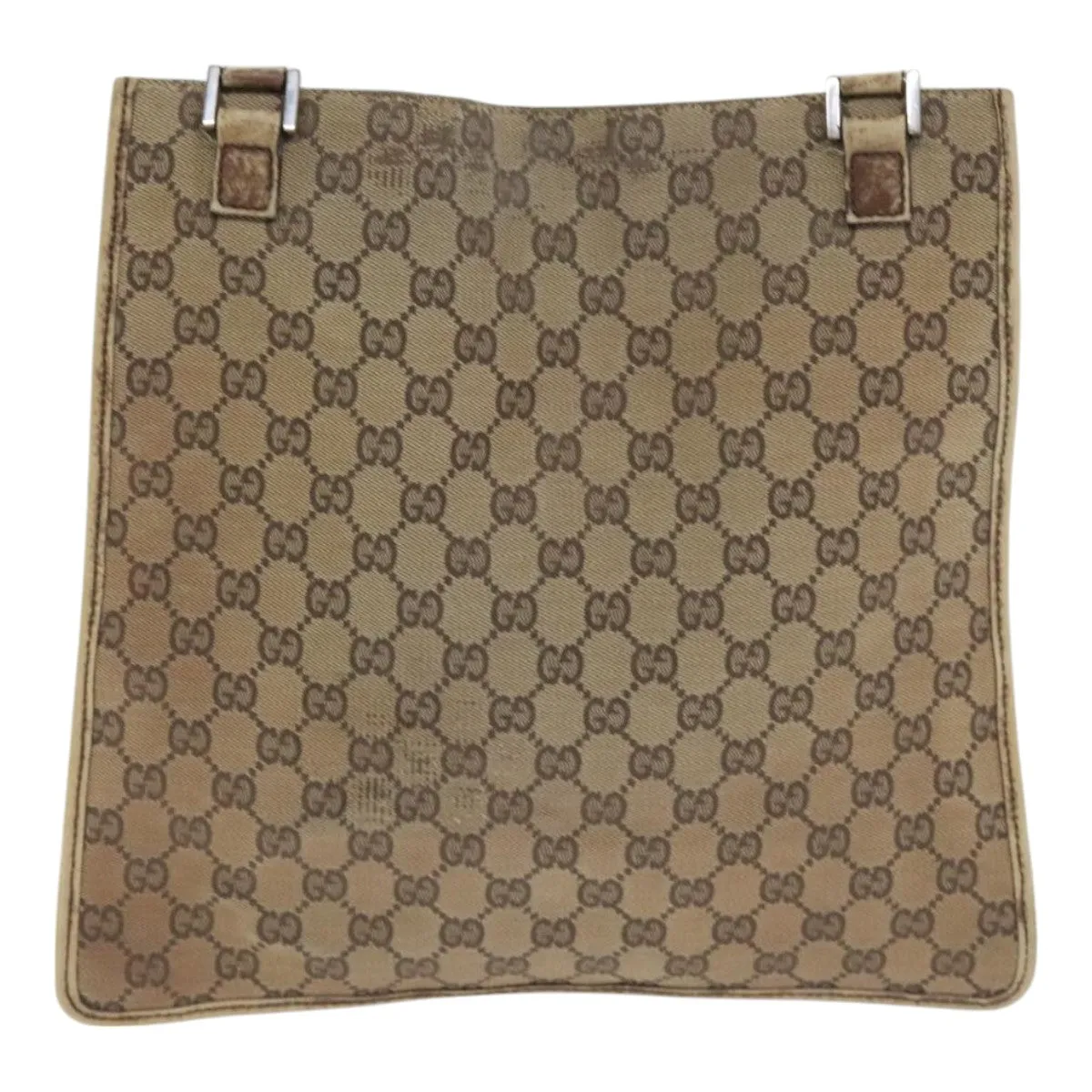 GUCCI GG Canvas Shoulder Bag Beige Silver 001165 93426