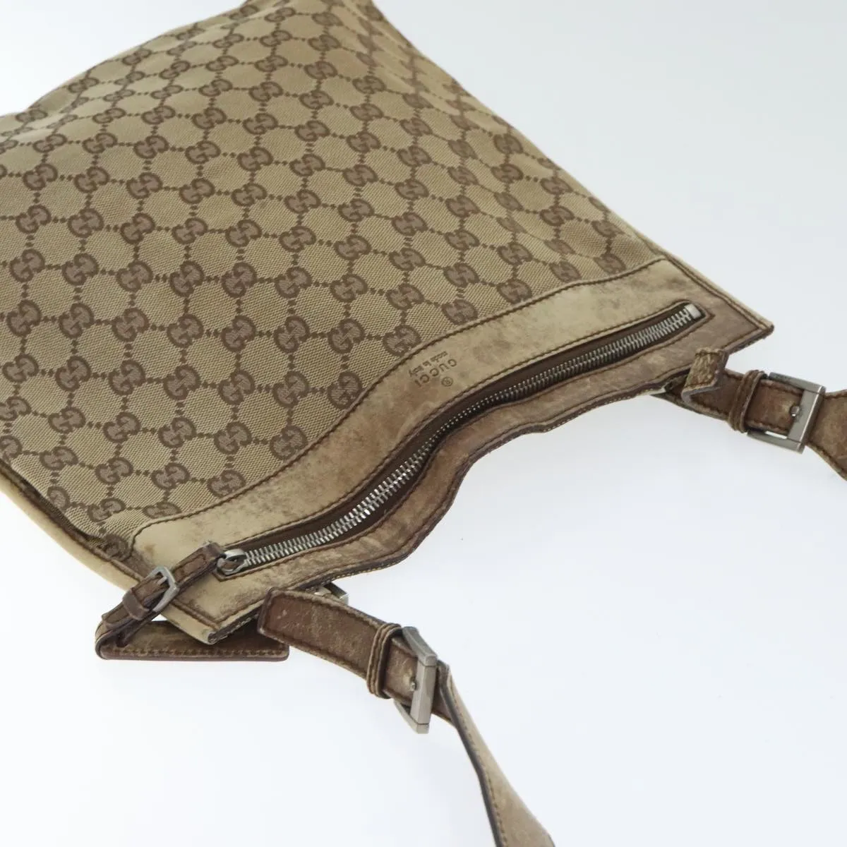 GUCCI GG Canvas Shoulder Bag Beige Silver 001165 93426