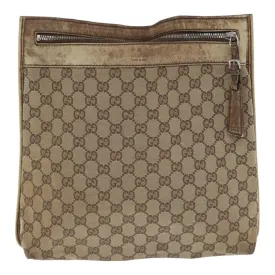 GUCCI GG Canvas Shoulder Bag Beige Silver 001165 93426