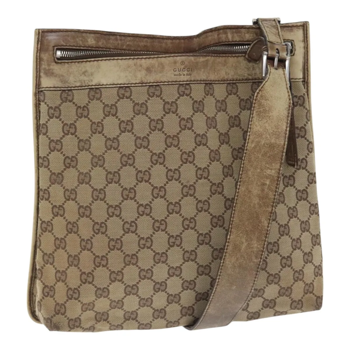 GUCCI GG Canvas Shoulder Bag Beige Silver 001165 93426
