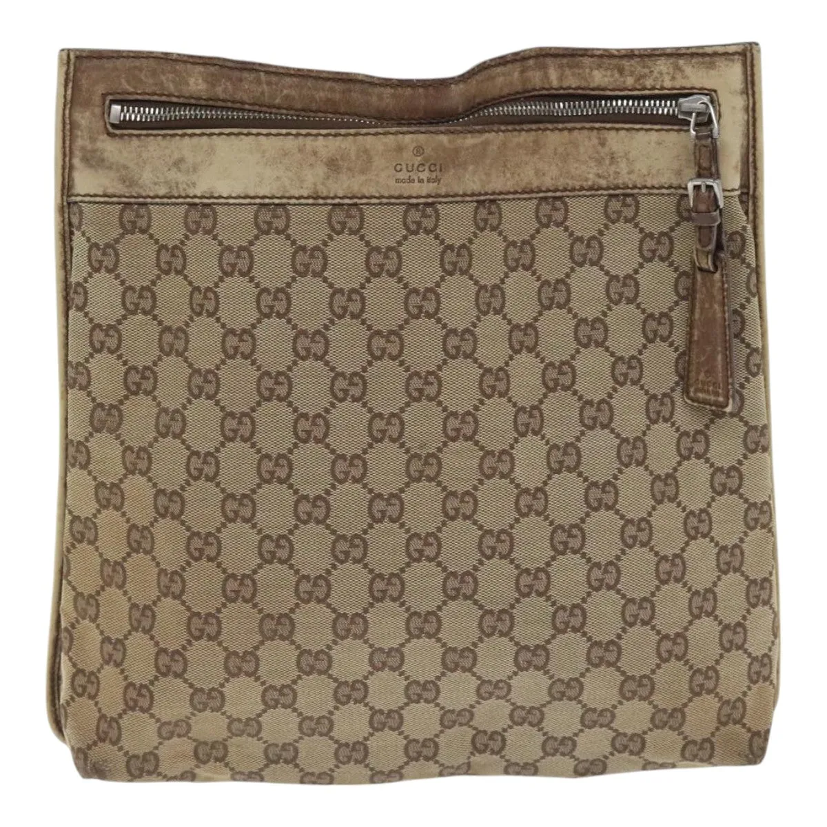 GUCCI GG Canvas Shoulder Bag Beige Silver 001165 93426