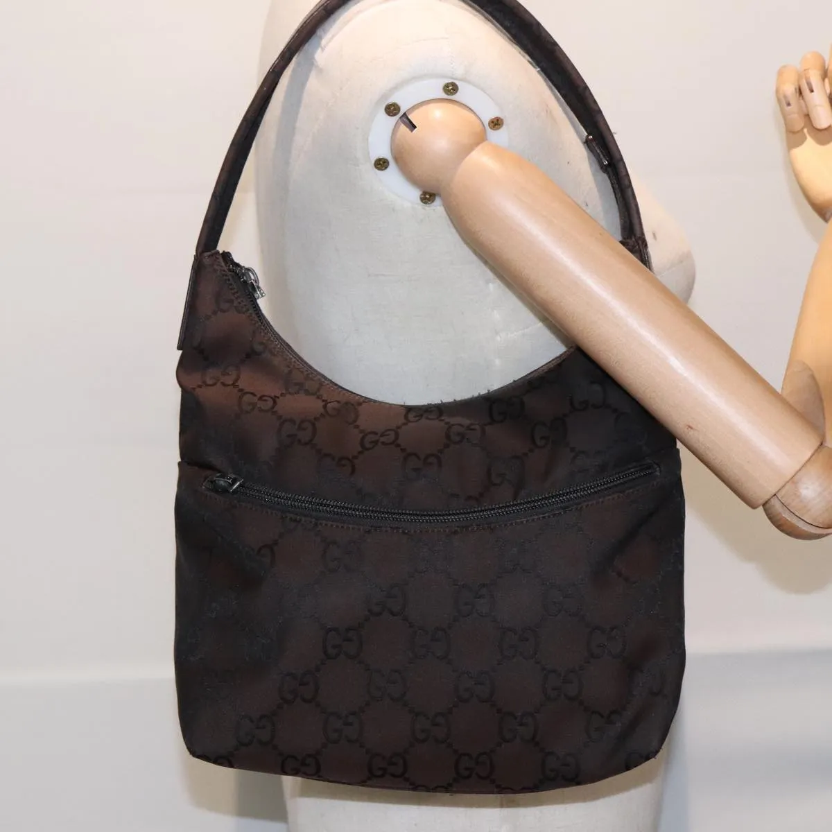 GUCCI GG Canvas Shoulder Bag Brown Silver 001 3386 93492