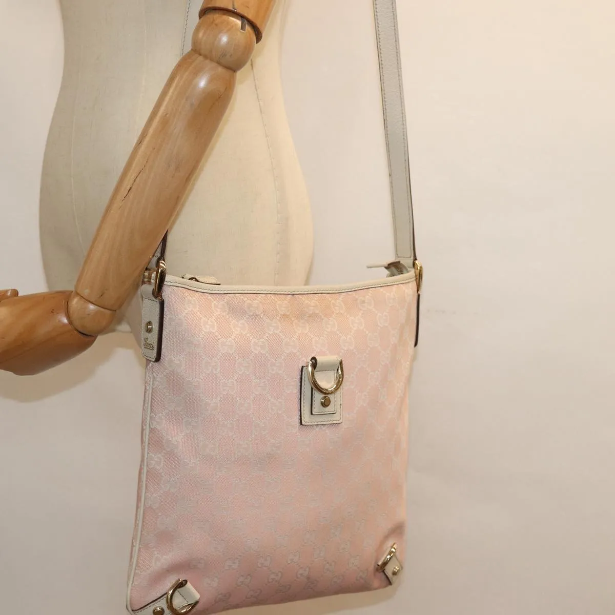 GUCCI GG Canvas Shoulder Bag Pink Gold 131326 84659