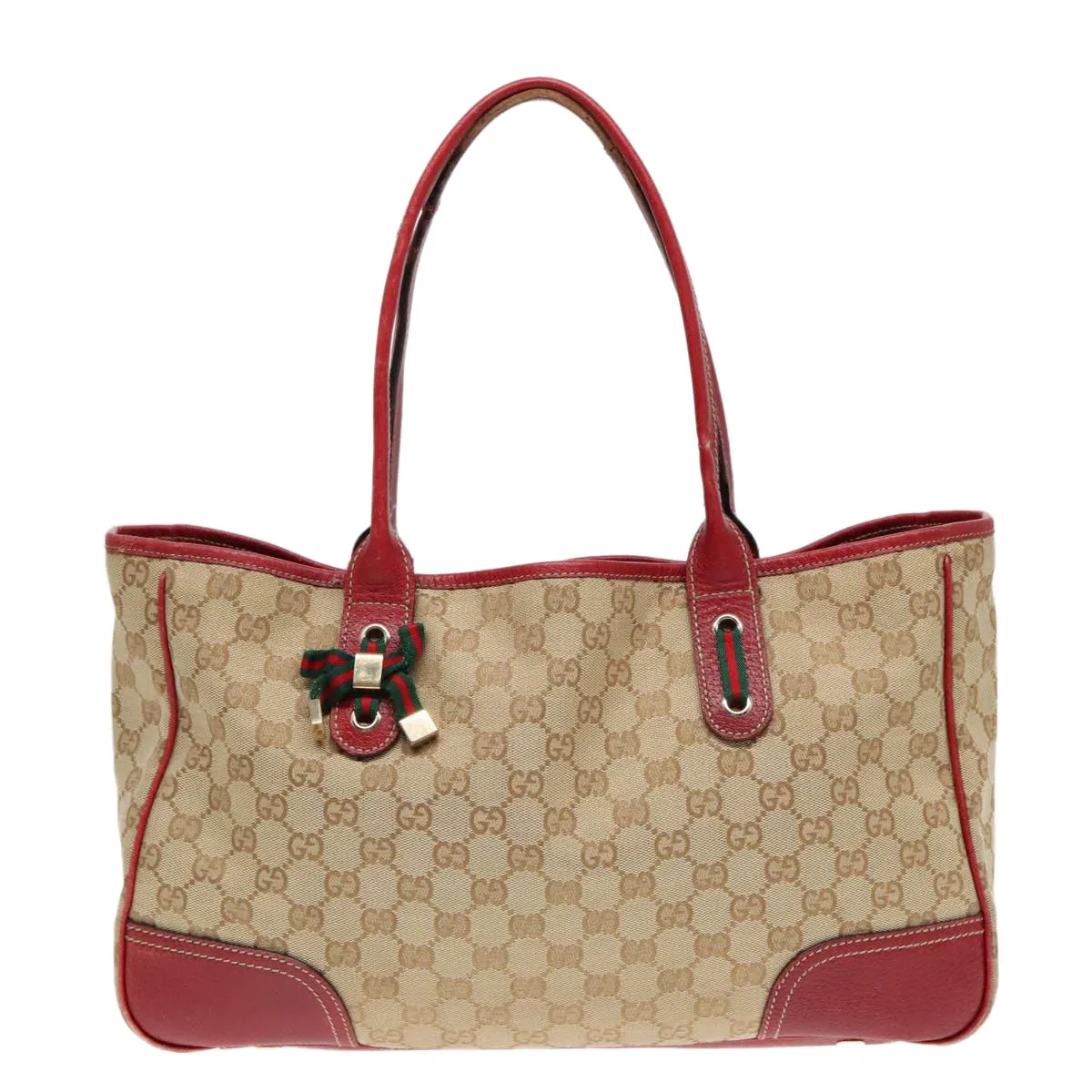 GUCCI GG Canvas Web Sherry Line Shoulder Bag Beige Gold Red 163805 93220