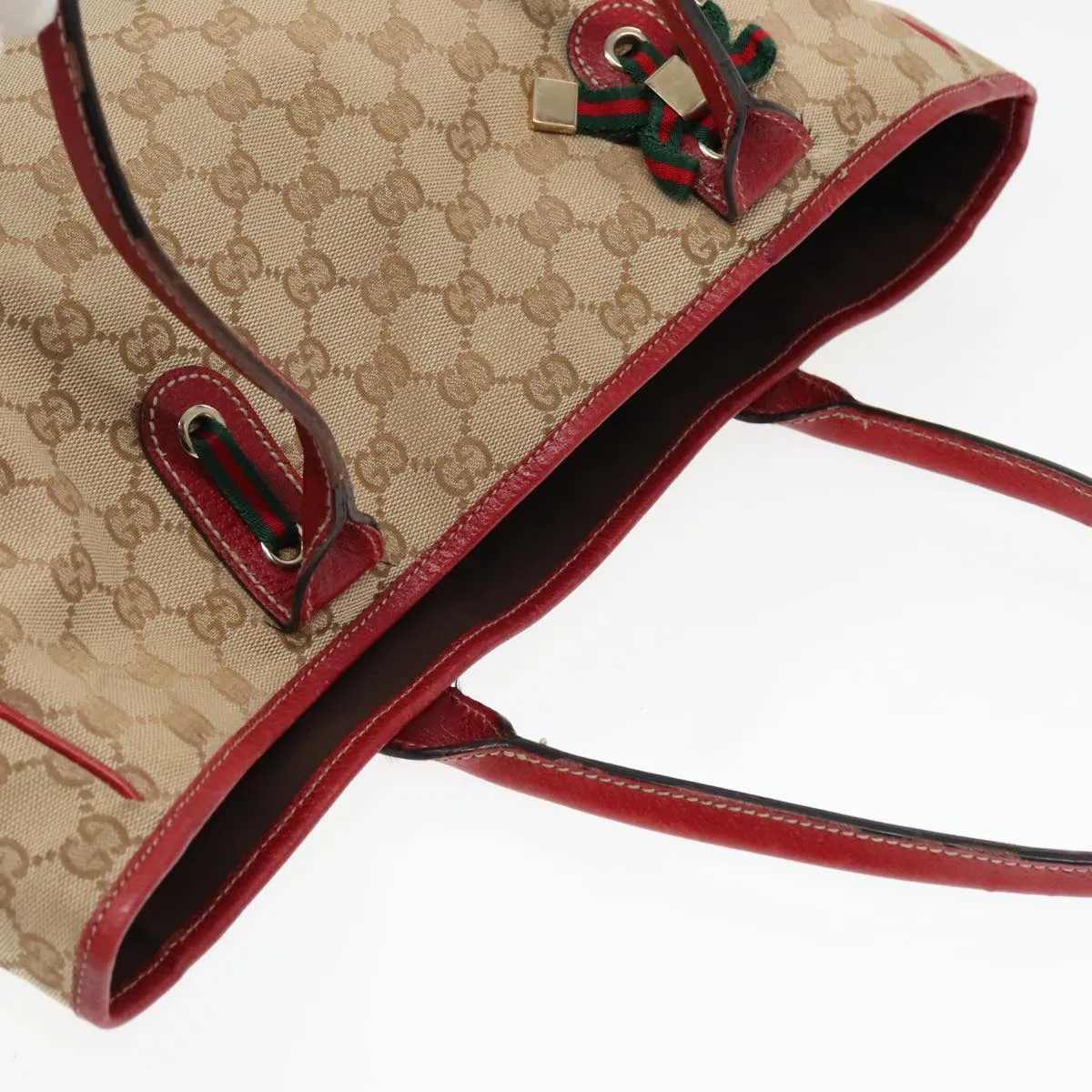 GUCCI GG Canvas Web Sherry Line Shoulder Bag Beige Gold Red 163805 93220