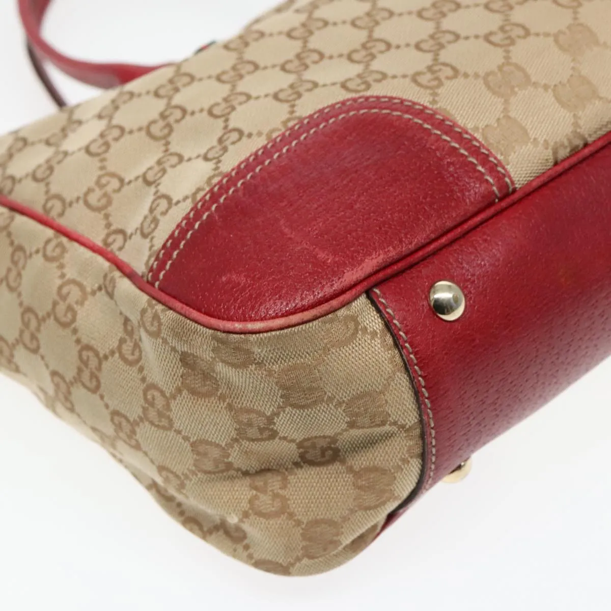 GUCCI GG Canvas Web Sherry Line Shoulder Bag Beige Gold Red 163805 93220