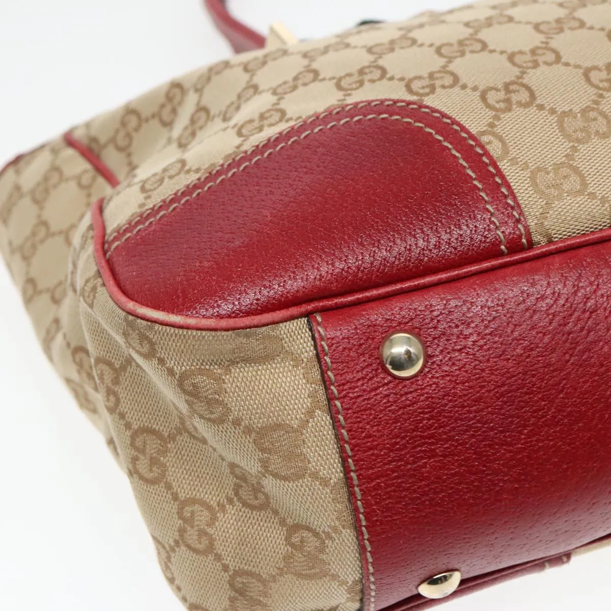 GUCCI GG Canvas Web Sherry Line Shoulder Bag Beige Gold Red 163805 93220