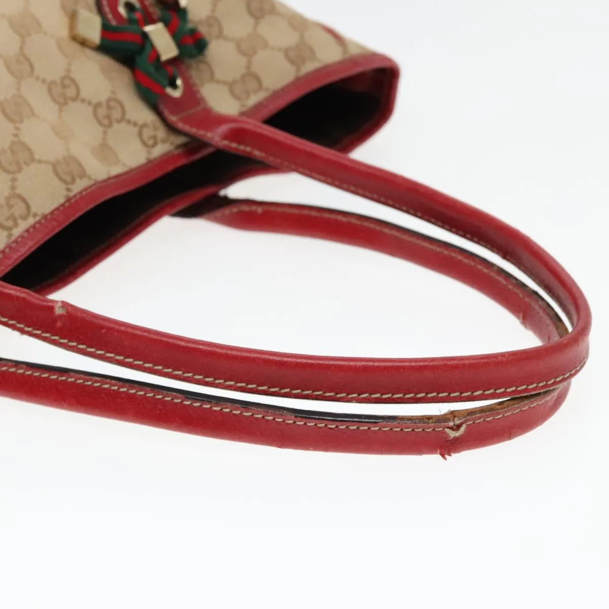 GUCCI GG Canvas Web Sherry Line Shoulder Bag Beige Gold Red 163805 93220