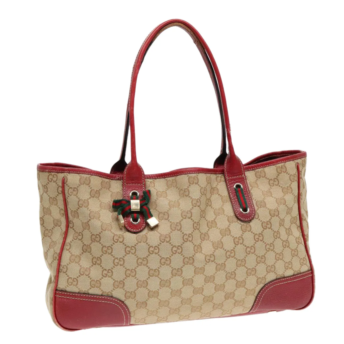 GUCCI GG Canvas Web Sherry Line Shoulder Bag Beige Gold Red 163805 93220