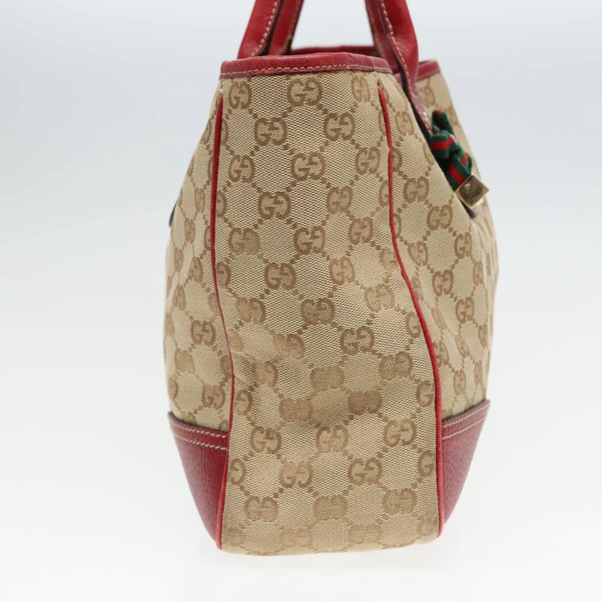 GUCCI GG Canvas Web Sherry Line Shoulder Bag Beige Gold Red 163805 93220