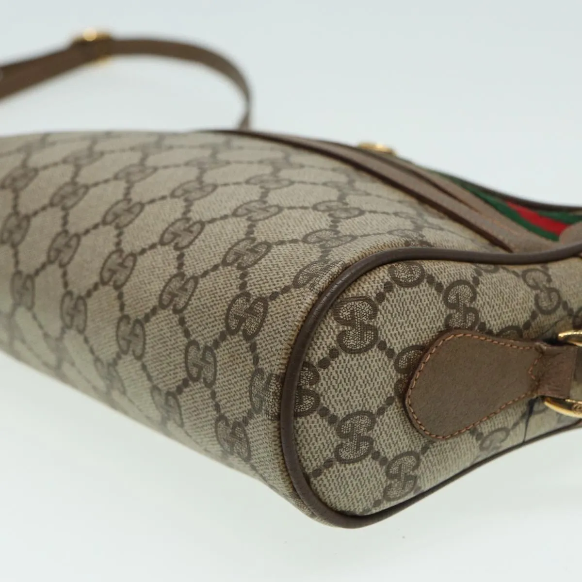GUCCI GG Canvas Web Sherry Line Shoulder Bag PVC Leather Beige 83135