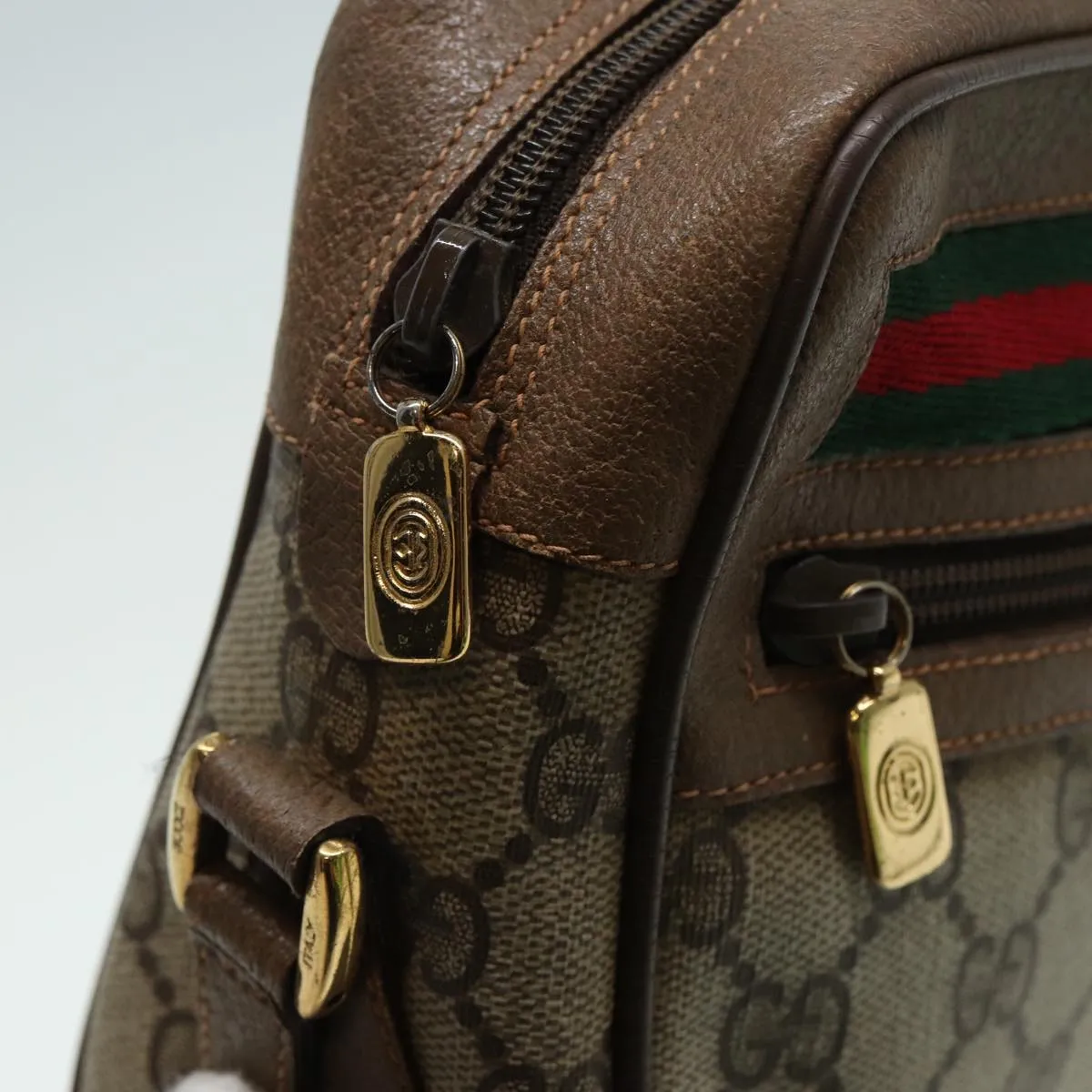 GUCCI GG Canvas Web Sherry Line Shoulder Bag PVC Leather Beige 83135