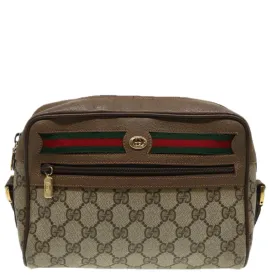 GUCCI GG Canvas Web Sherry Line Shoulder Bag PVC Leather Beige 83135