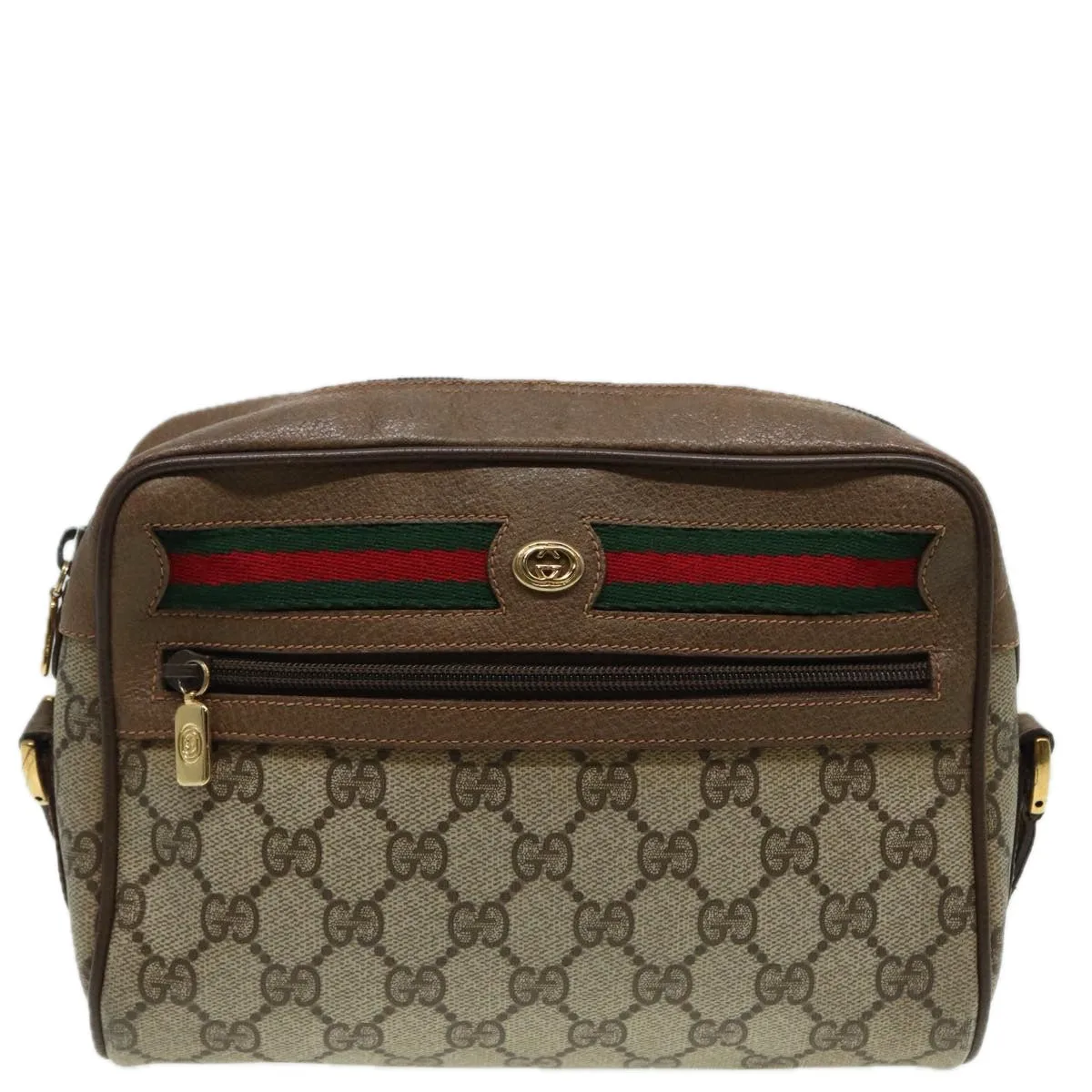 GUCCI GG Canvas Web Sherry Line Shoulder Bag PVC Leather Beige 83135