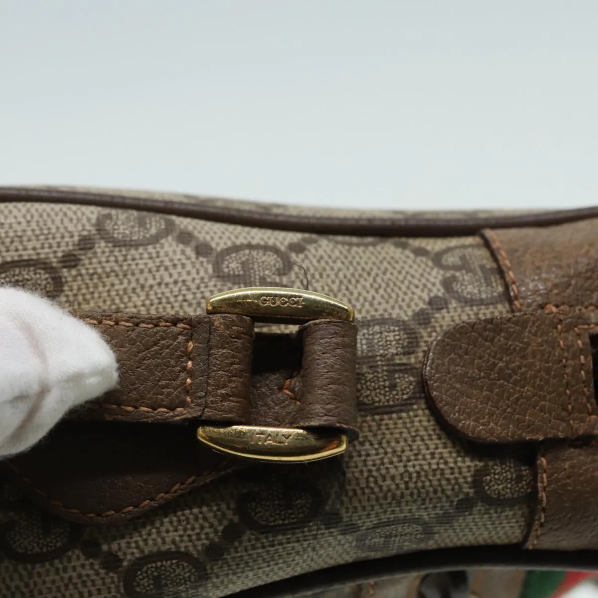 GUCCI GG Canvas Web Sherry Line Shoulder Bag PVC Leather Beige 83135