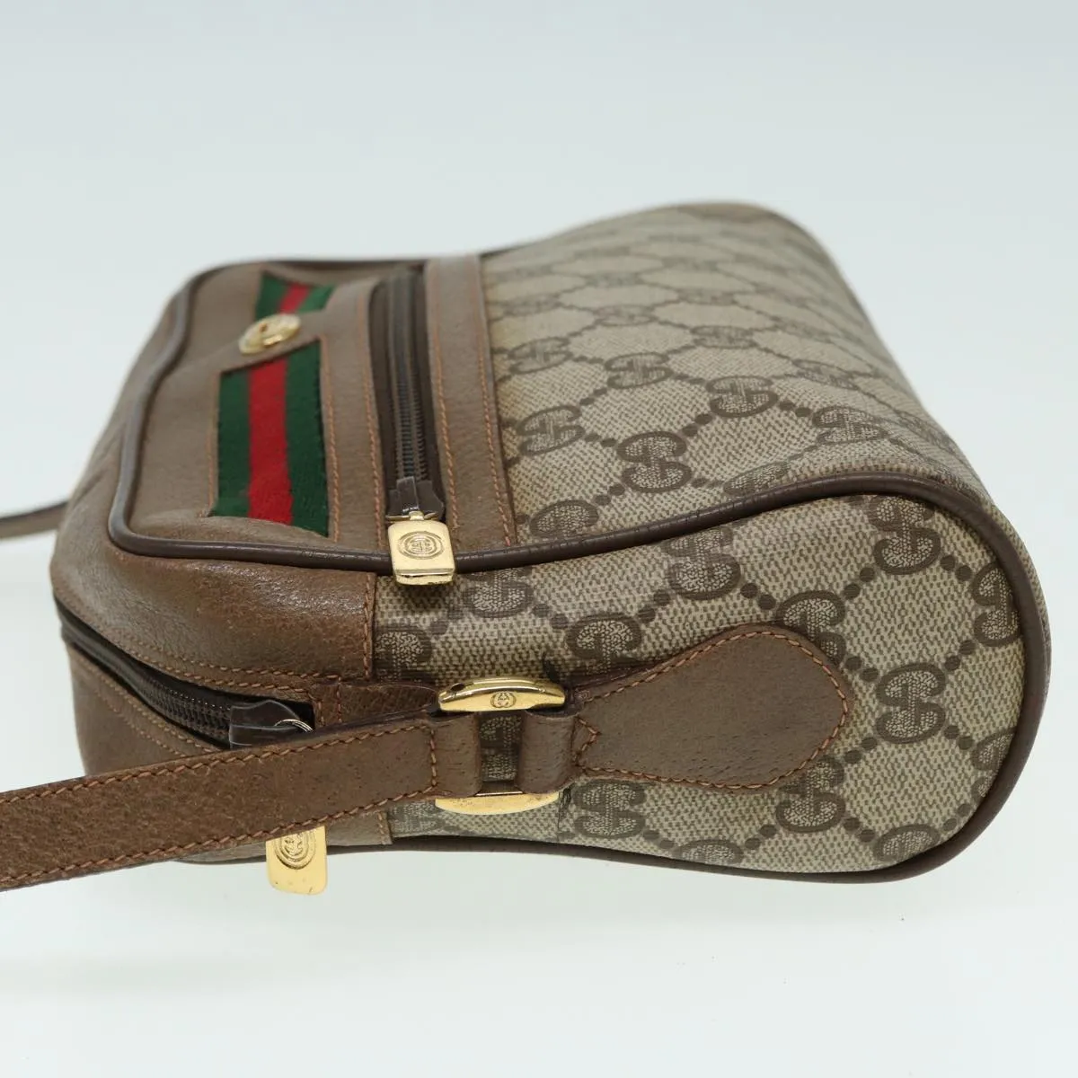 GUCCI GG Canvas Web Sherry Line Shoulder Bag PVC Leather Beige 83135