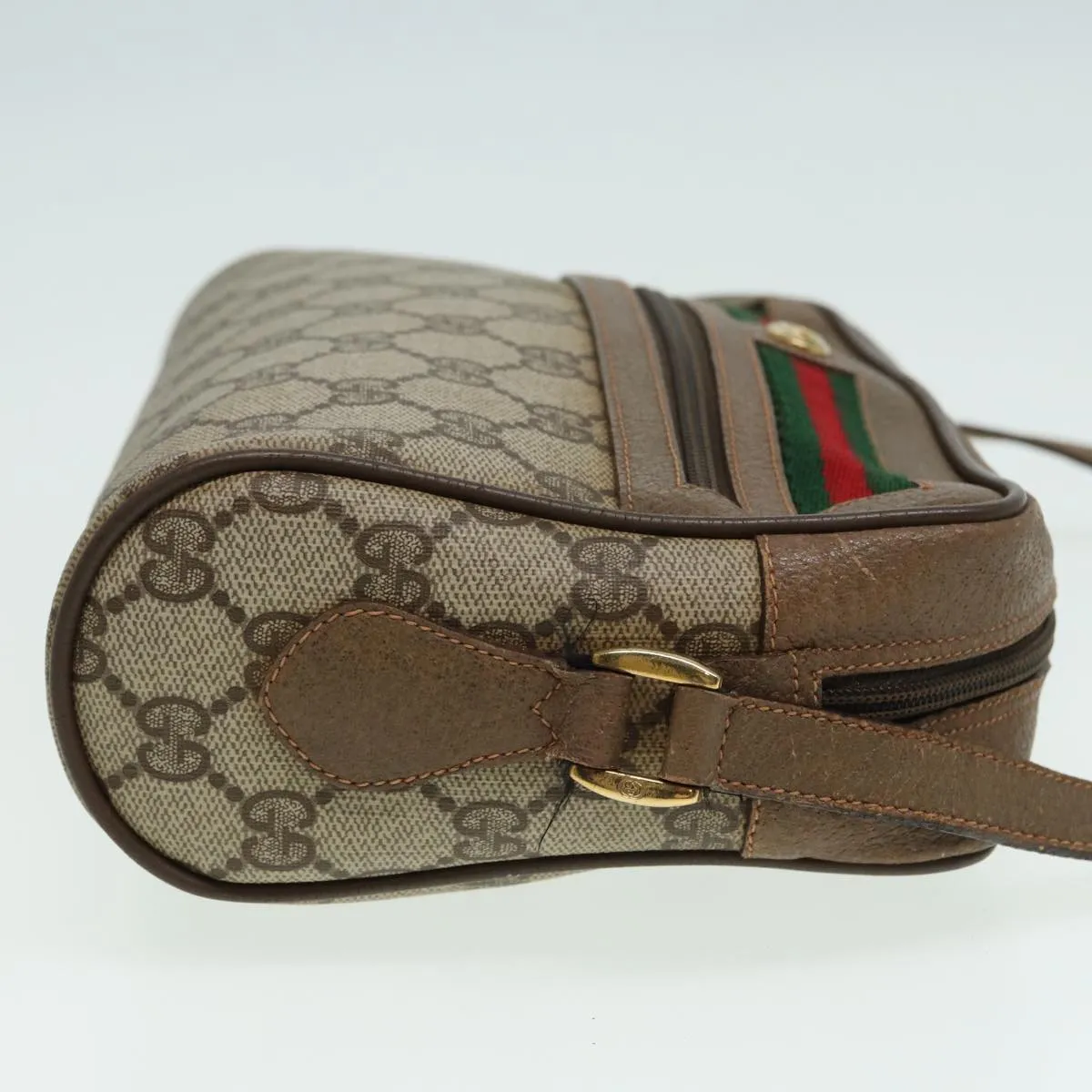 GUCCI GG Canvas Web Sherry Line Shoulder Bag PVC Leather Beige 83135