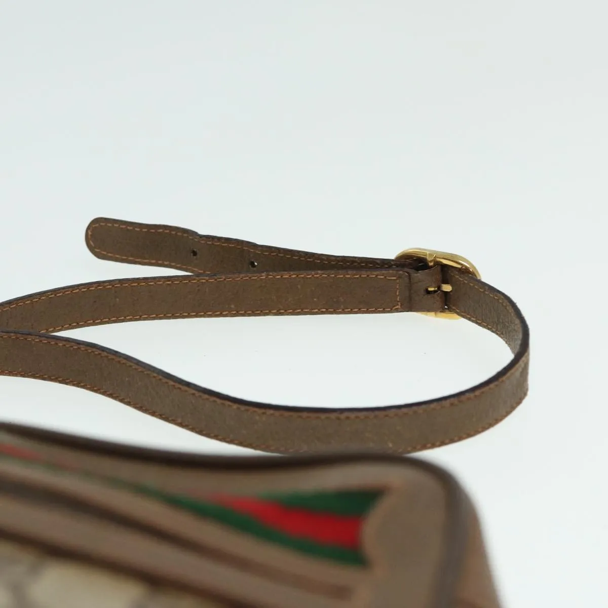 GUCCI GG Canvas Web Sherry Line Shoulder Bag PVC Leather Beige 83135