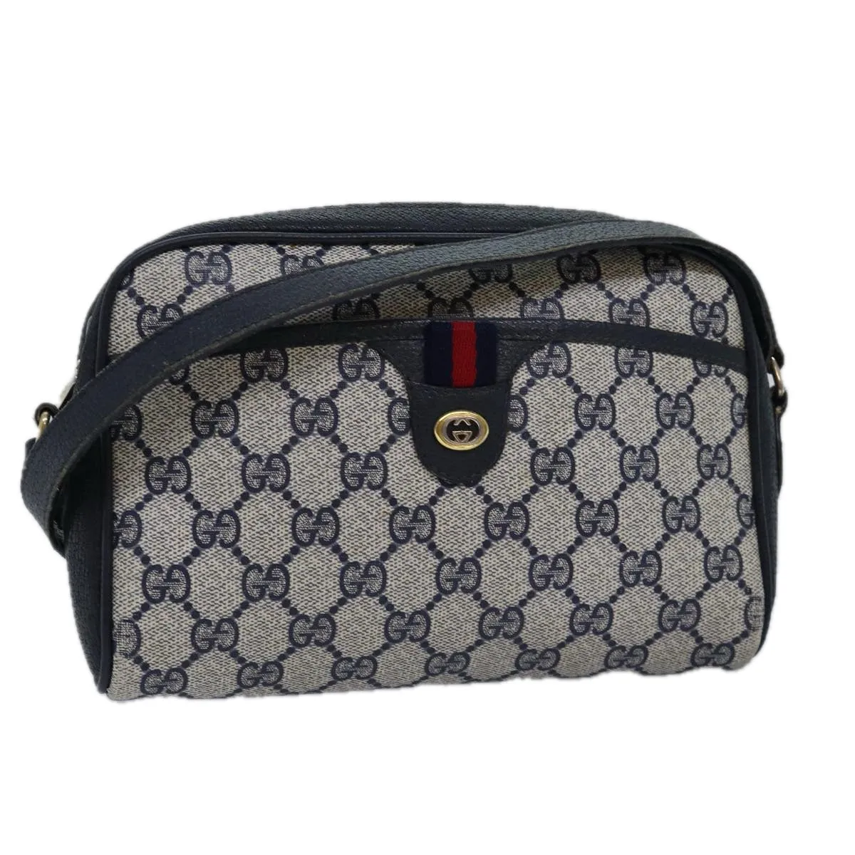GUCCI GG Supreme Sherry Line Shoulder Bag PVC Navy Red 116 02 089 ep4504
