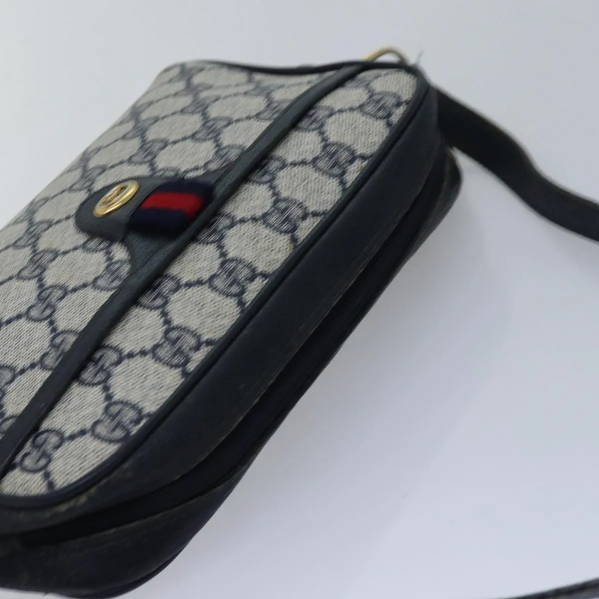 GUCCI GG Supreme Sherry Line Shoulder Bag PVC Navy Red 116 02 089 ep4504