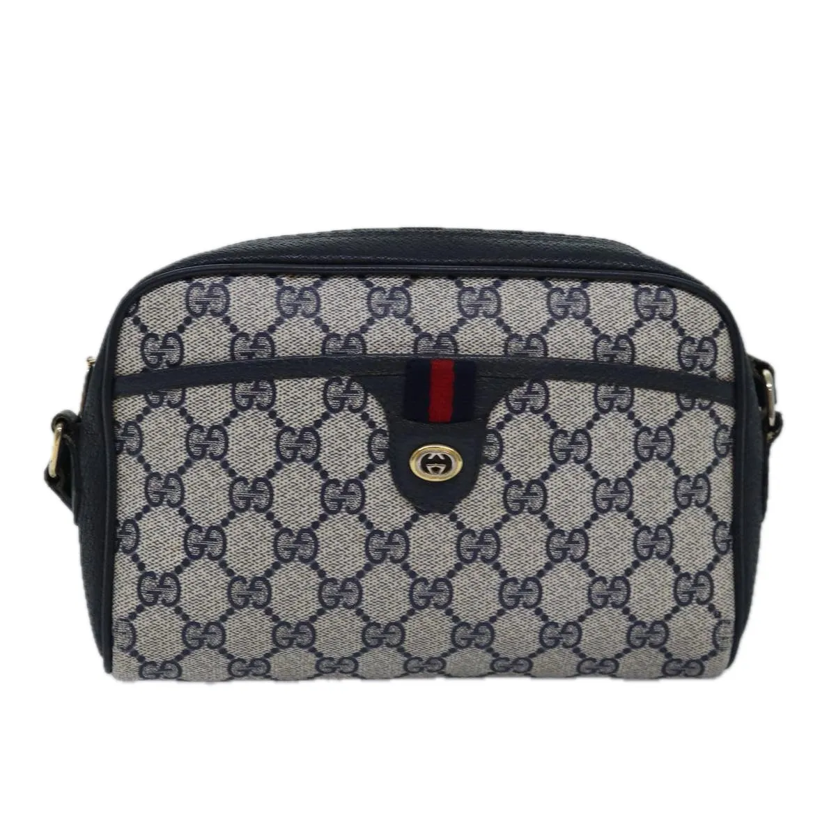 GUCCI GG Supreme Sherry Line Shoulder Bag PVC Navy Red 116 02 089 ep4504