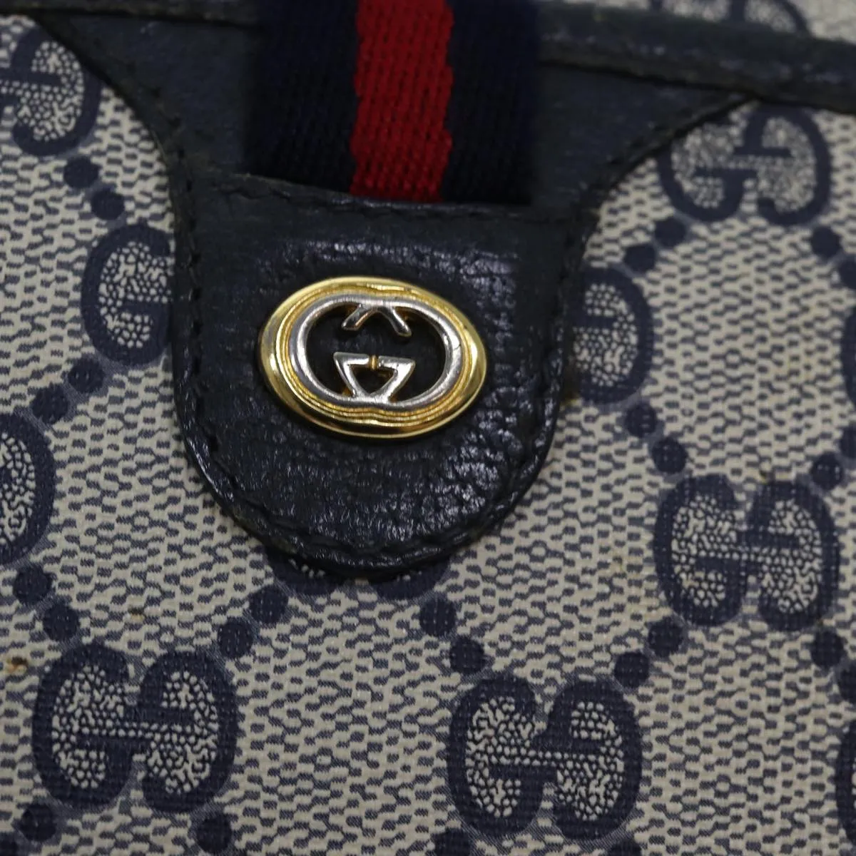 GUCCI GG Supreme Sherry Line Shoulder Bag PVC Navy Red 116 02 089 ep4504