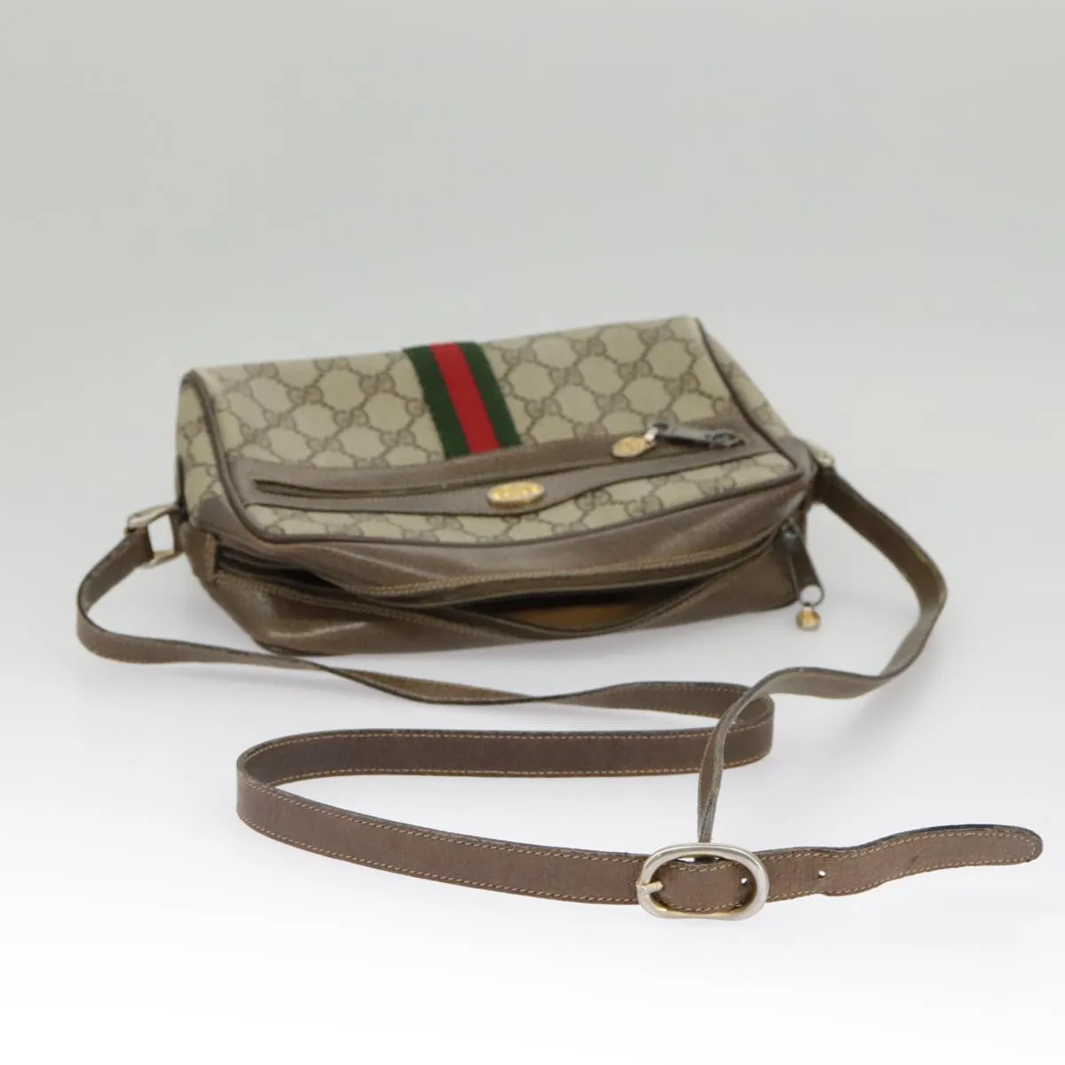 GUCCI GG Supreme Web Sherry Line Shoulder Bag PVC Beige 56 02 004 95827