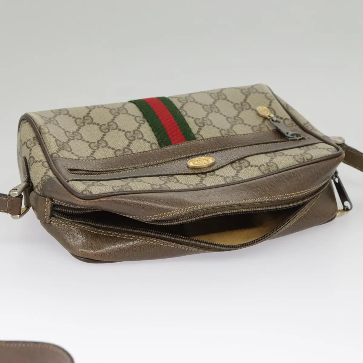 GUCCI GG Supreme Web Sherry Line Shoulder Bag PVC Beige 56 02 004 95827