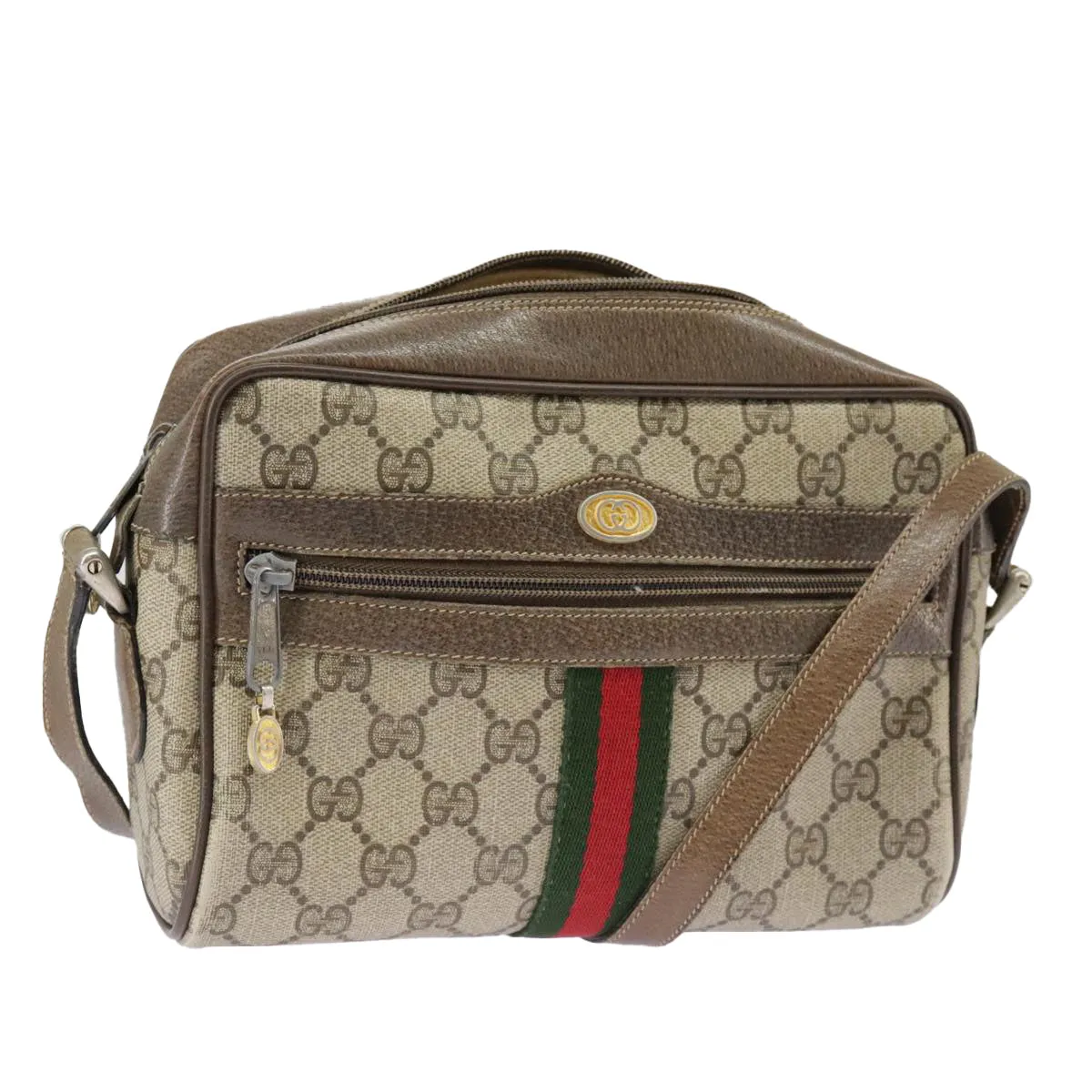 GUCCI GG Supreme Web Sherry Line Shoulder Bag PVC Beige 56 02 004 95827