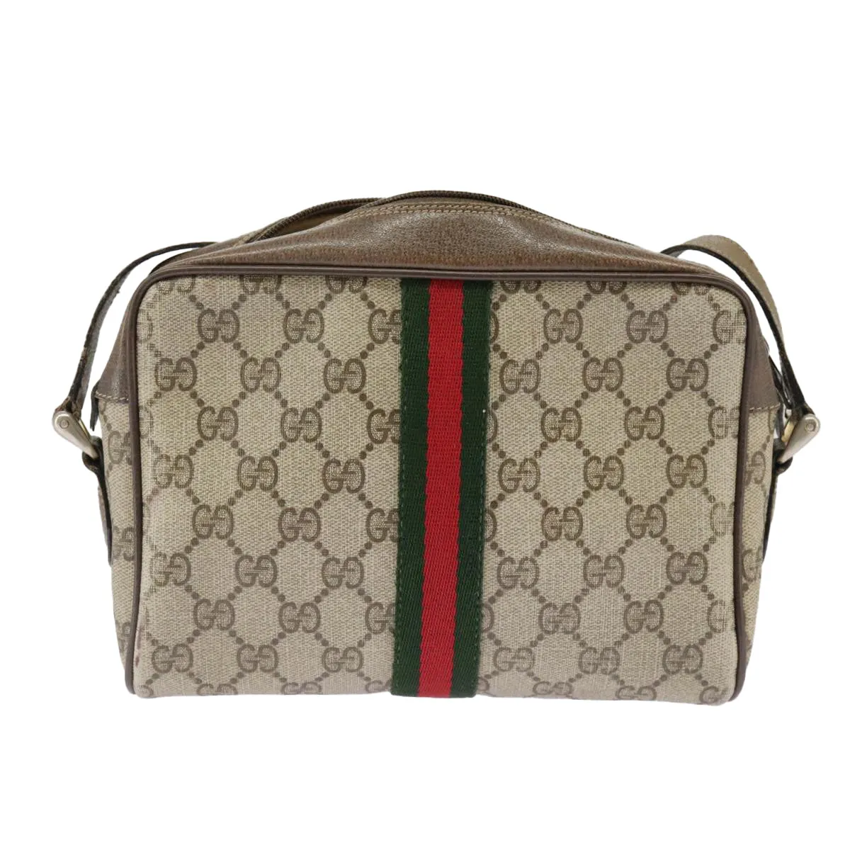 GUCCI GG Supreme Web Sherry Line Shoulder Bag PVC Beige 56 02 004 95827
