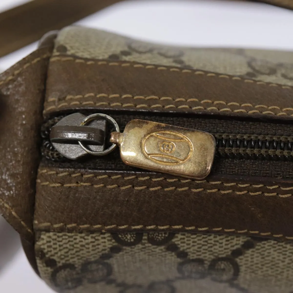 GUCCI GG Supreme Web Sherry Line Shoulder Bag PVC Beige 89 02 032 89030