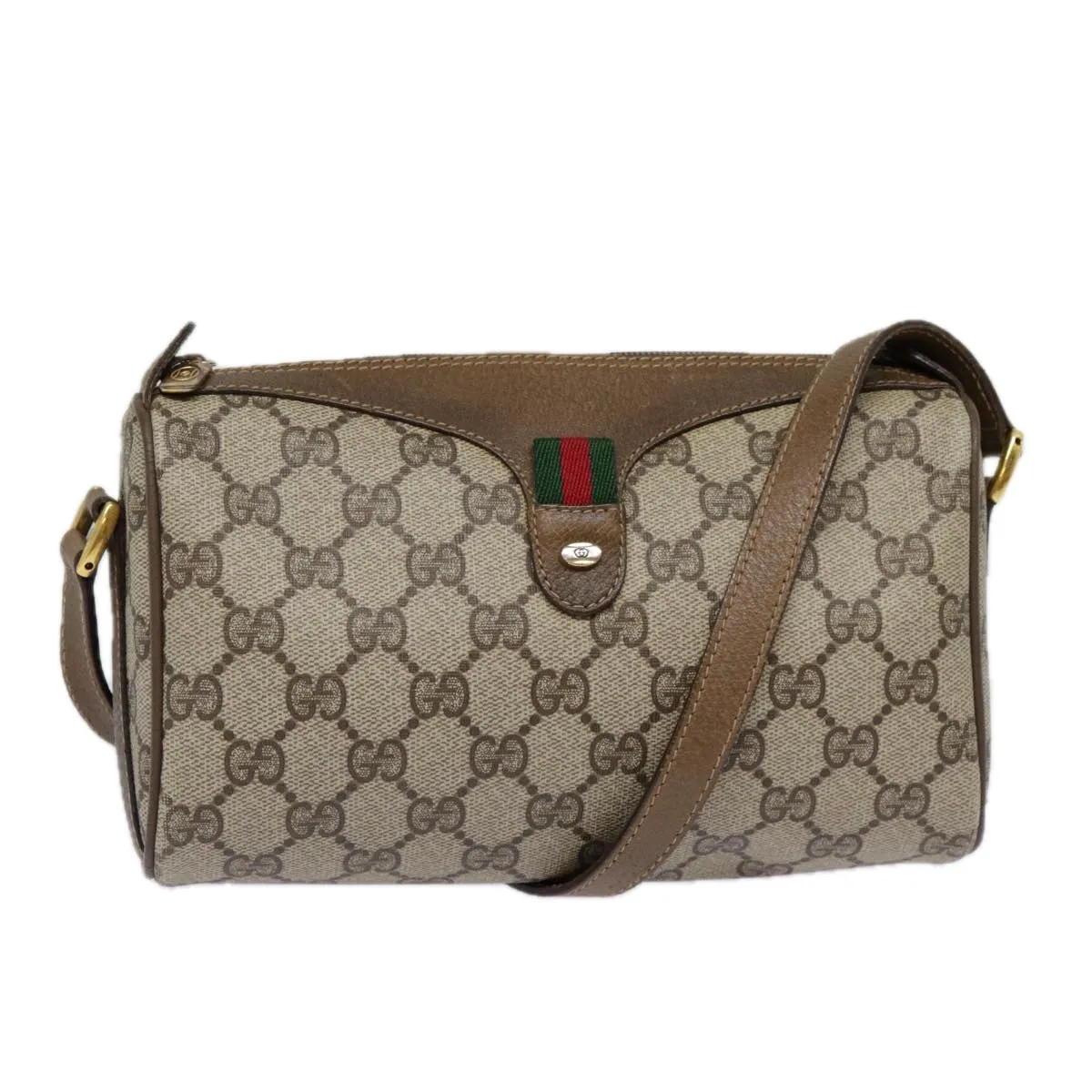 GUCCI GG Supreme Web Sherry Line Shoulder Bag PVC Beige 89 02 032 89030