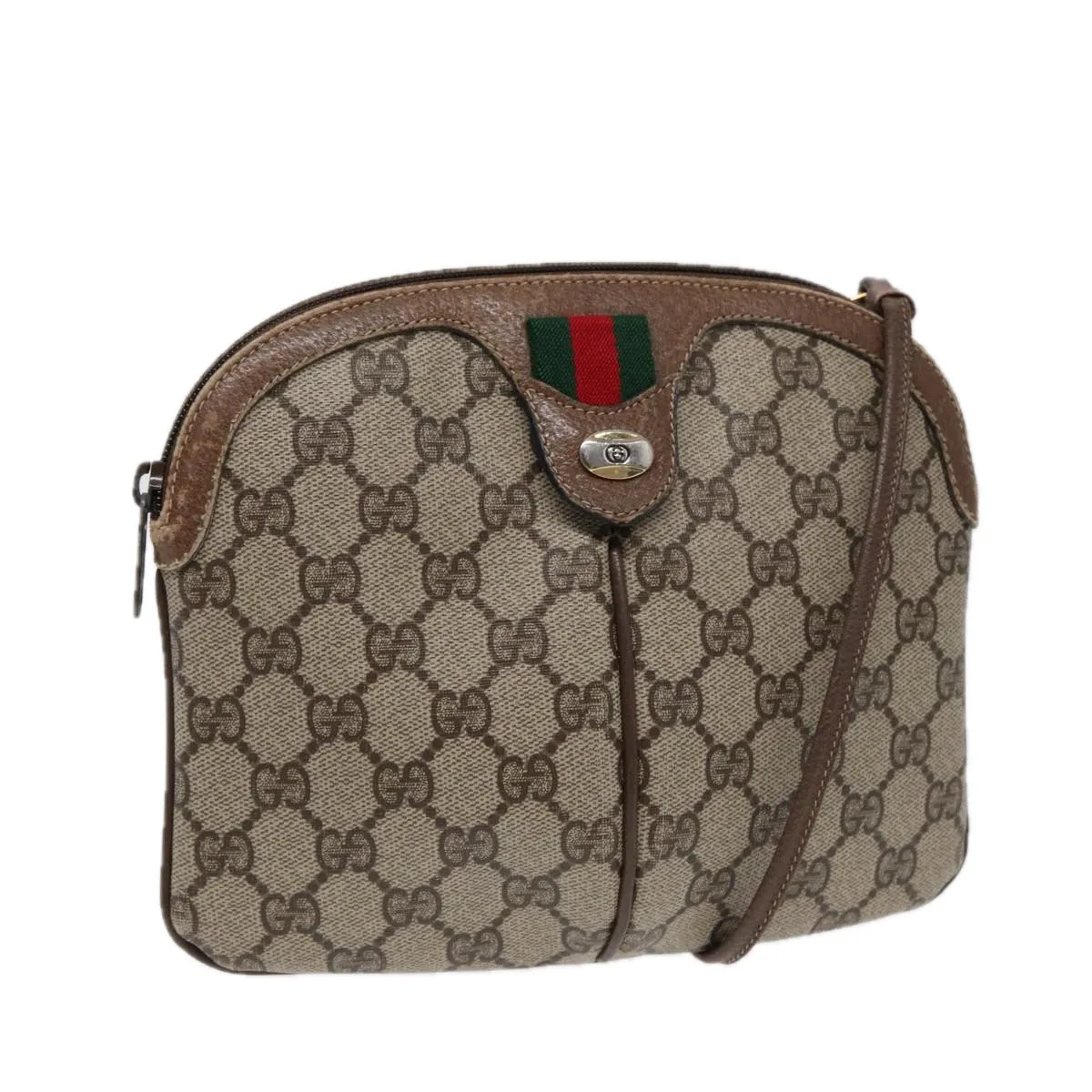 GUCCI GG Supreme Web Sherry Line Shoulder Bag PVC Beige 904 02 047 85369