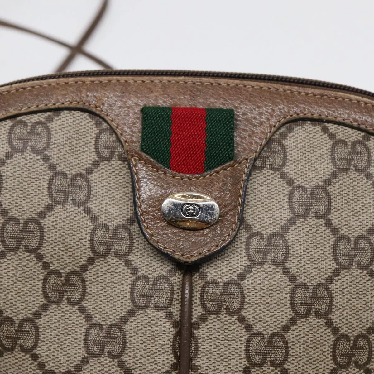 GUCCI GG Supreme Web Sherry Line Shoulder Bag PVC Beige 904 02 047 85369