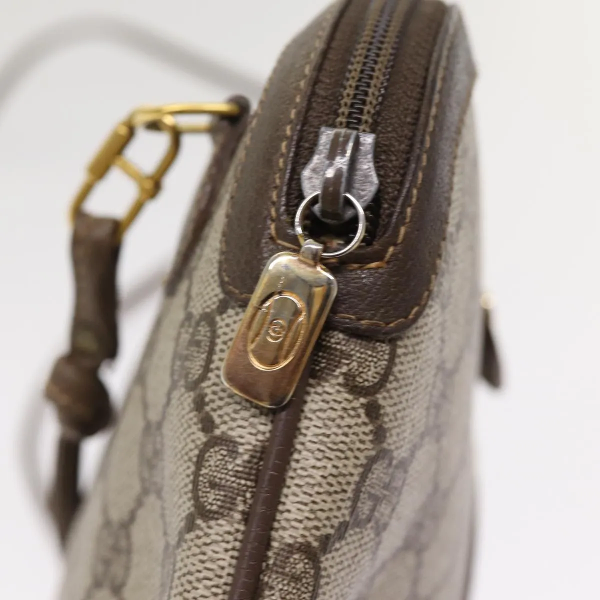 GUCCI GG Supreme Web Sherry Line Shoulder Bag PVC Beige 904 02 047 87866