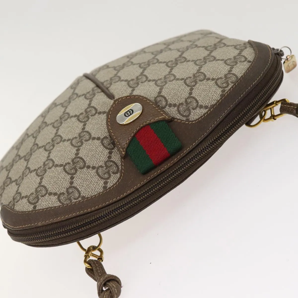 GUCCI GG Supreme Web Sherry Line Shoulder Bag PVC Beige 904 02 047 87866