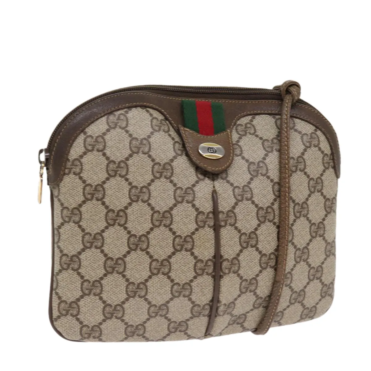 GUCCI GG Supreme Web Sherry Line Shoulder Bag PVC Beige 904 02 047 87866
