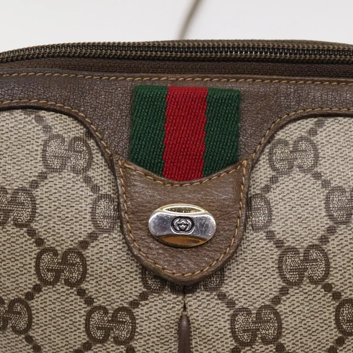 GUCCI GG Supreme Web Sherry Line Shoulder Bag PVC Beige 904 02 047 87866